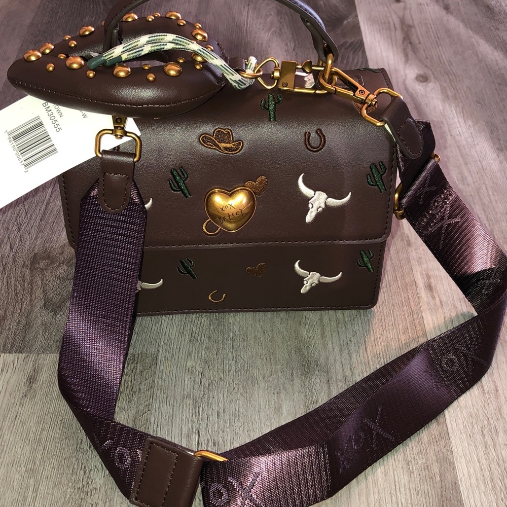 Betsey Johnson Brown Embroidered Western Icons Top Handle Crossbody Bag NWT - Picture 7 of 16